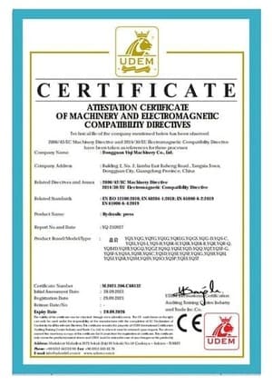 CE Certificate of Dongguan Yiqi Machinery Co., Ltd CE